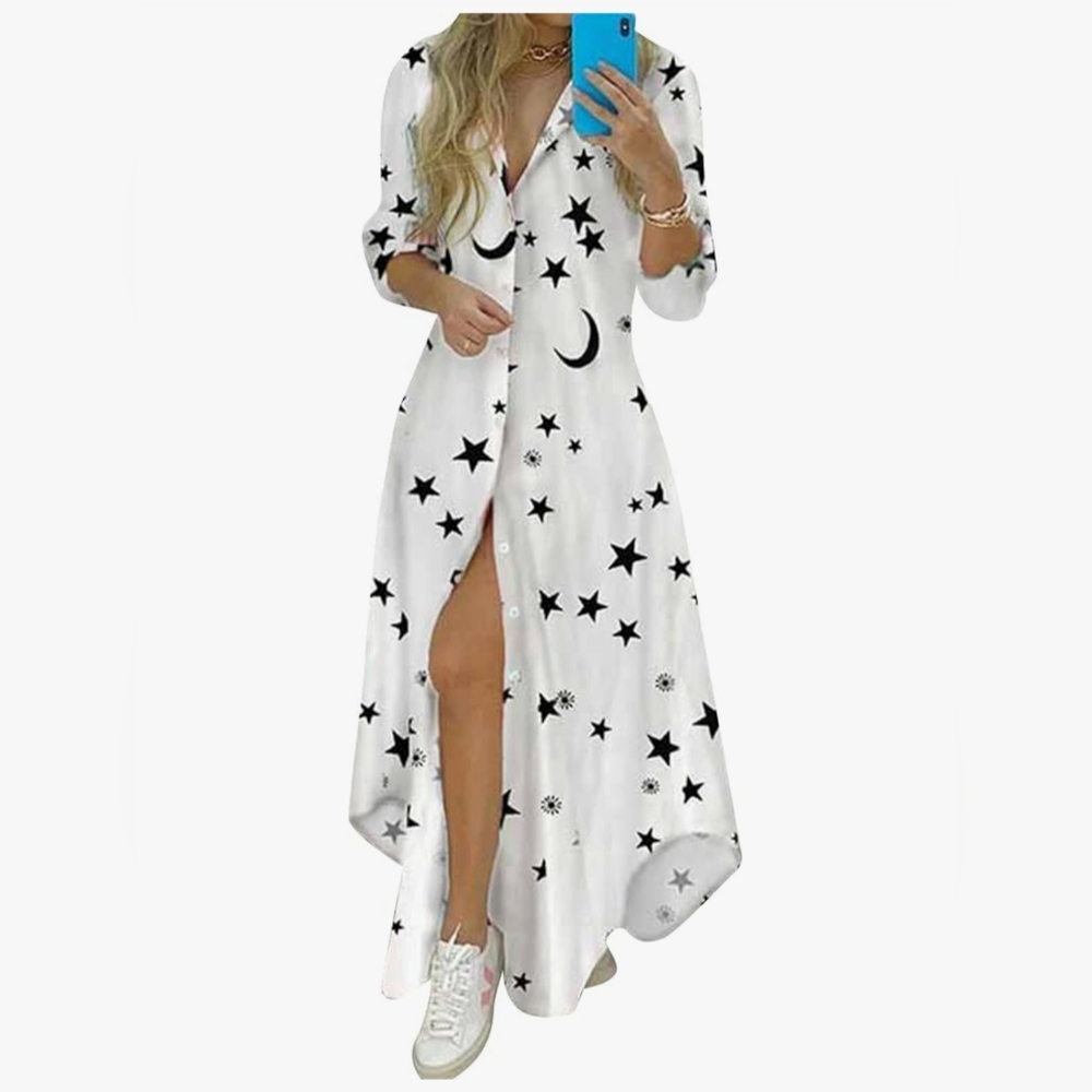 White Star and Moon Print Maxi Dress